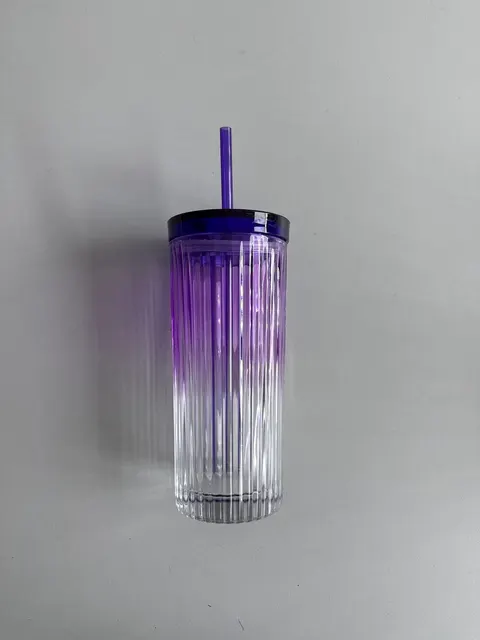 Trinkglas mit Deckel und Strohhalm 470 ml Glas gerippt Lila Farbverlauf Xuhong &ndash; Bild 3