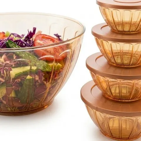 Salatschüssel mit Deckel 4er Set Kunststoff Schüssel Set Gold Küche Xani – Bild 6