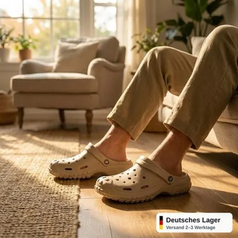 Clogs Hausschuhe Herren Xani Schwarz Beige Gr. 40-45 EVA rutschfest Pantoffeln &ndash; Bild 3