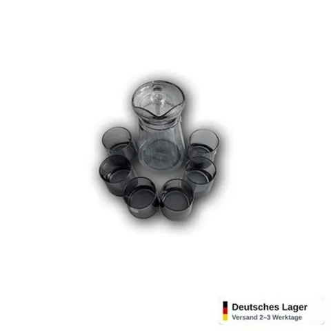 Wasserkrug Glas 1,3 L mit Deckel + 6 Trinkbecher 260 ml Set grau getönt – Bild 3