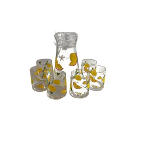 Wasserkrug Glas 1,3 L mit Deckel + 6 Trinkbecher 260 ml Set Zitronen-Motiv – Bild 4