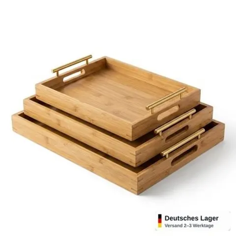Serviertablett Kunststoff 3er Set rechteckig stapelbar Frühstückstablett Deko