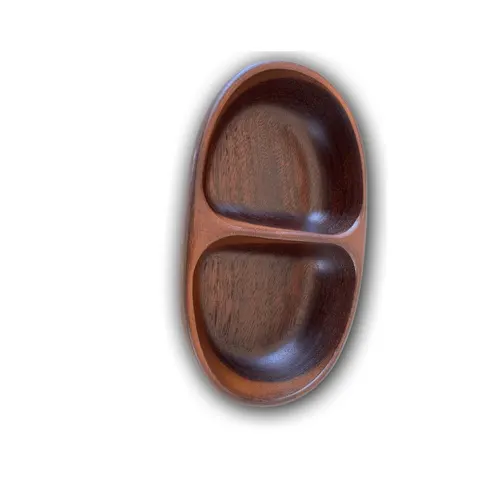 Holzschale mit 2 Fächern Akazienholz oval Servierschale für Snacks und Dips – Bild 6