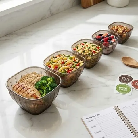Salatschüssel mit Deckel 5er Set stapelbar Kunststoff Meal Prep Küche Vorrat &ndash; Bild 4