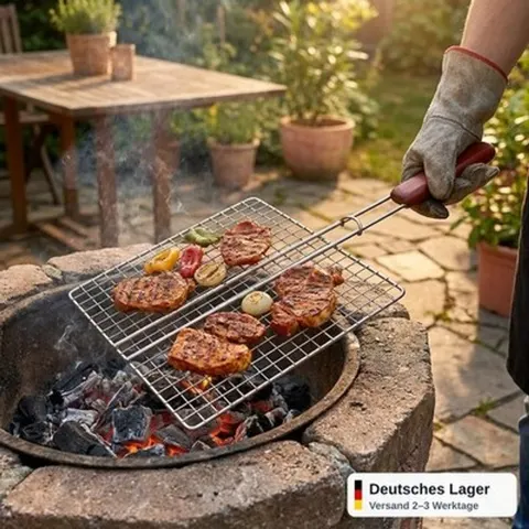 Grillrost 3er Set 28x21 cm Edelstahl Klappgriff BBQ Ersatzrost Holzkohlegrill – Bild 5
