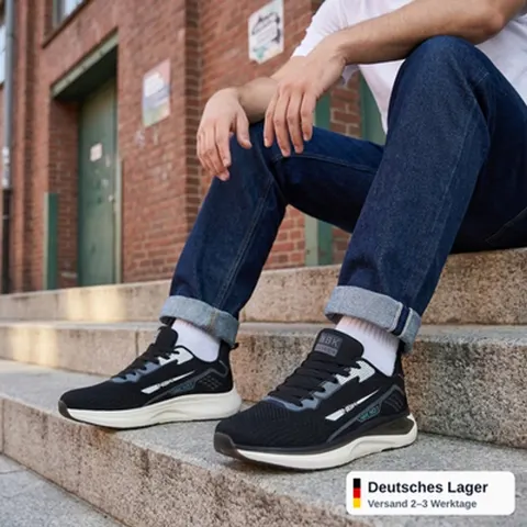 Herren Sneaker Schwarz Sportschuhe Laufschuhe Mesh leicht atmungsaktiv NBK NO.1 &ndash; Bild 4
