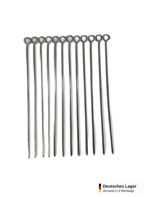 Grillspieße 12er Set 40 cm Metall Schaschlikspieße mit Ring BBQ Fleischspieße – Bild 4