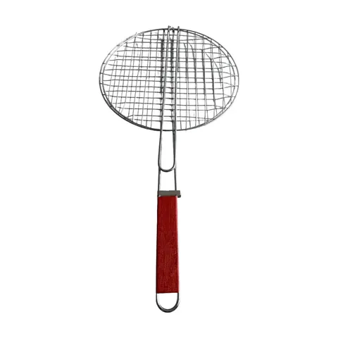 Grillkorb rund Metall mit Griff Grillrost zweiteilig ca. 30 x 60 cm Silber BBQ