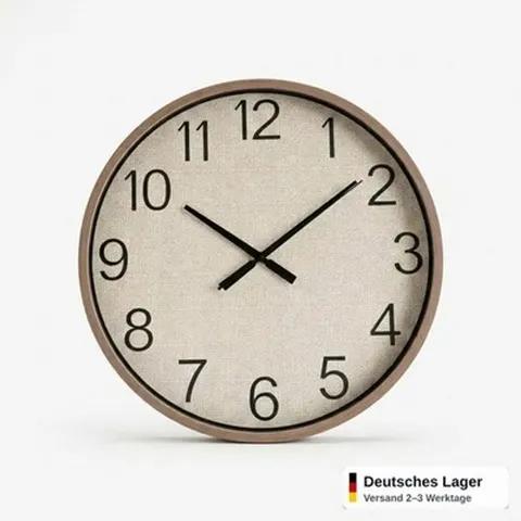 Wanduhr Groß 39cm Holzrahmen Leinen Optik Lautlos Wohnzimmer Modern Design – Bild 2