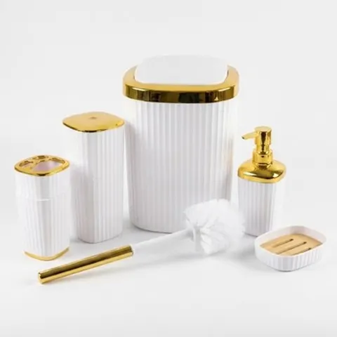 Badezimmer Zubehör Set 6-teilig Loginis Hellblau Schwarz Weiß Kunststoff modern – Bild 5