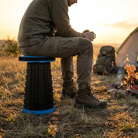 Teleskop-Hocker faltbar bis 120 kg höhenverstellbar Klapphocker Camping Blau &ndash; Bild 7