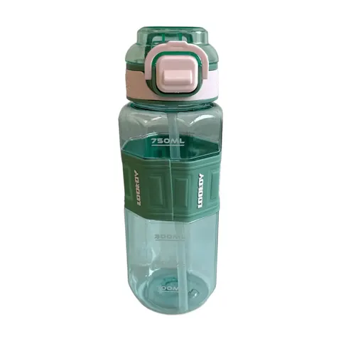 Trinkflasche 750 ml mit Strohhalm Klappdeckel und Trageband Kunststoff LOOKOY
