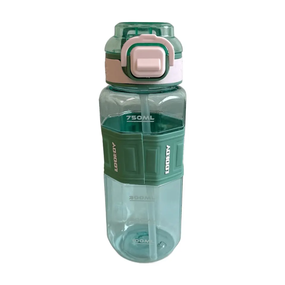 Trinkflasche 750 ml mit Strohhalm Klappdeckel und Trageband Kunststoff LOOKOY