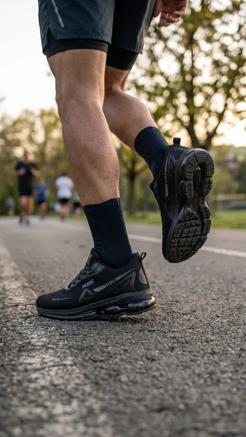 Sneaker NBK All Black Edition Schwarz Sportschuhe Mesh atmungsaktiv Dämpfung – Bild 4