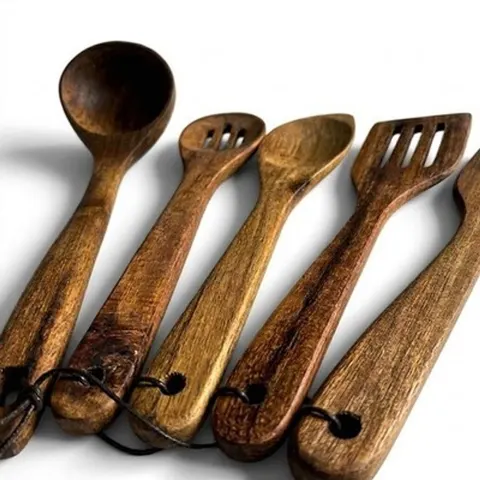 Holzlöffel 5er Set 7x30 cm für Kochen und Rühren, Küchenutensilien Xuhong