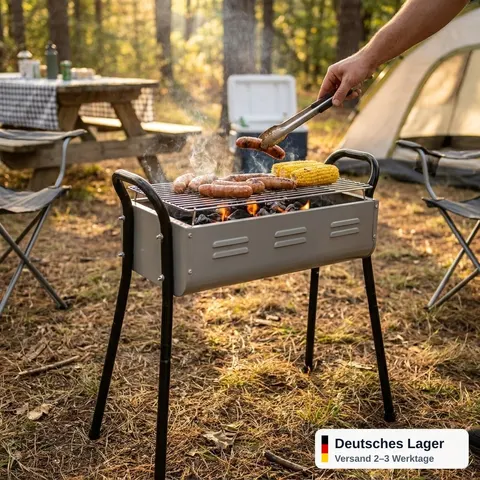 Holzkohlegrill Standgrill 56 x 25 x 57 cm Metall Grau Schwarz BBQ Garten – Bild 4