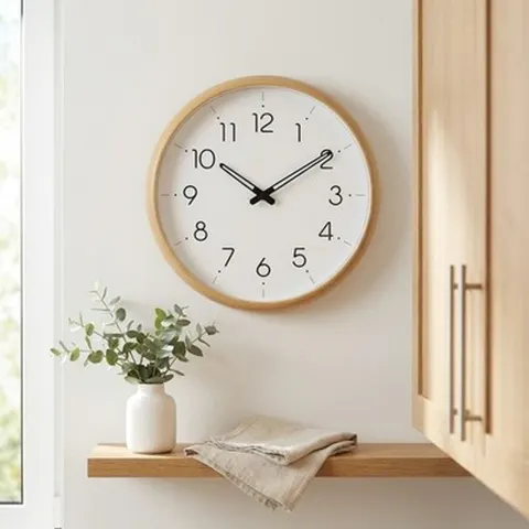 Wanduhr 30 cm Holzoptik Skandinavisch Weiß Modern Lautlos Quarz Küche Wohnzimmer – Bild 3