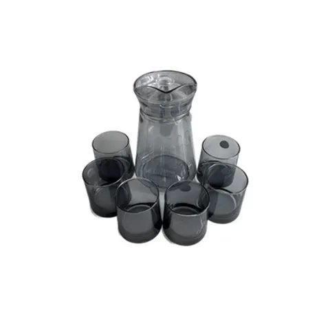 Wasserkrug Glas 1,3 L mit Deckel + 6 Trinkbecher 260 ml Set grau getönt – Bild 4