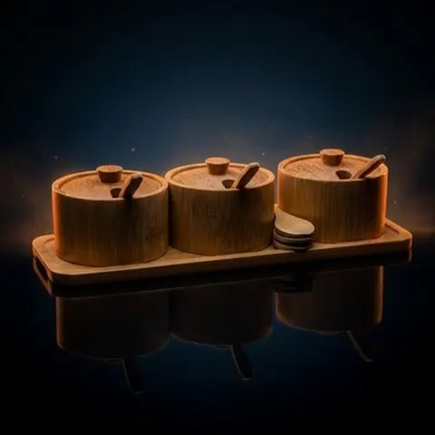 Gewürzbehälter Holz 3er Set Xani mit Dosierlöffel Gewürzdosen für Kräuter Tee &ndash; Bild 4
