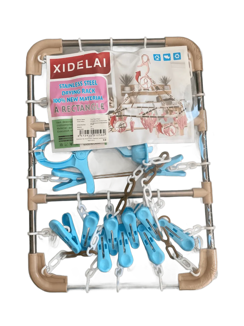 Wäschespinne Doppelpack 2 Stück mit je 20 Klammern rechteckig 36 x 26 cm