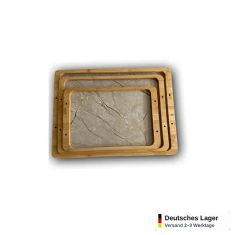 Serviertablett Kunststoff 3er Set Marmor Optik stapelbar Frühstückstablett &ndash; Bild 3