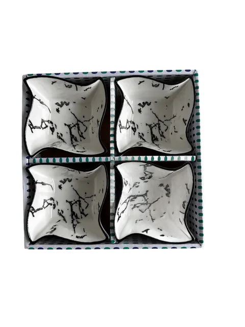 Keramik Snackschalen 4er Set Marmor-Optik Weiß Xani Dipschalen Servierschalen – Bild 4