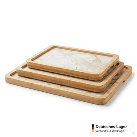 Serviertablett Kunststoff 3er Set Marmor Optik stapelbar Frühstückstablett