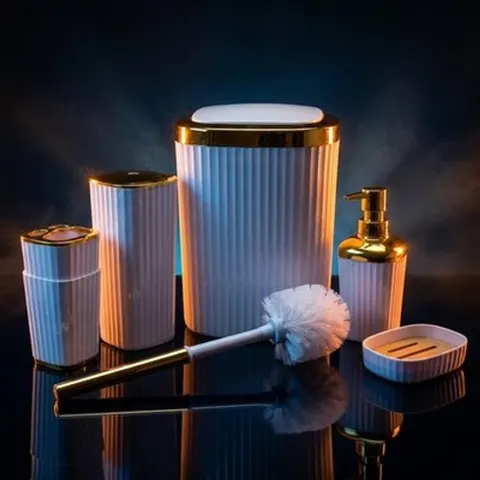 Badezimmer Zubehör Set 6-teilig Loginis Hellblau Schwarz Weiß Kunststoff modern – Bild 4