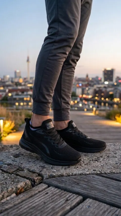 Sneaker NBK All Black Edition Schwarz Sportschuhe Mesh atmungsaktiv Dämpfung – Bild 3