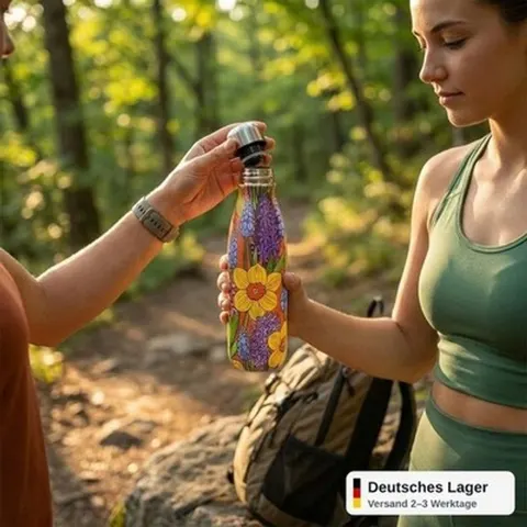 Thermoflasche 500ml Edelstahl doppelwandig Isolierflasche Sport Schule Blumen &ndash; Bild 5