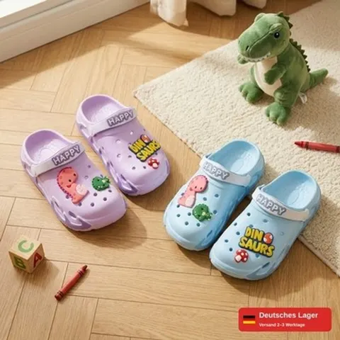 Kinder Clogs Dino Hausschuhe EVA Gr. 30-35 Mädchen Jungen Lila Hellblau Rosa