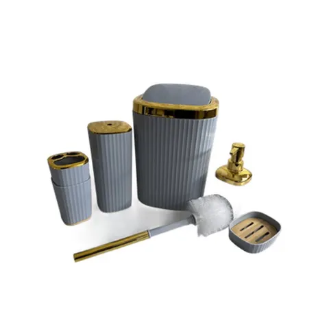 Badezimmer Zubehör Set 6-teilig Loginis Hellblau Schwarz Weiß Kunststoff modern – Bild 6