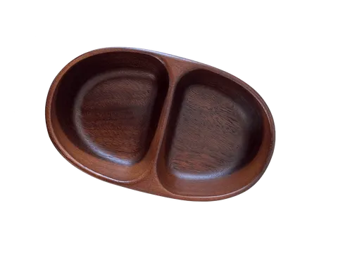 Holzschale mit 2 Fächern Akazienholz oval Servierschale für Snacks und Dips