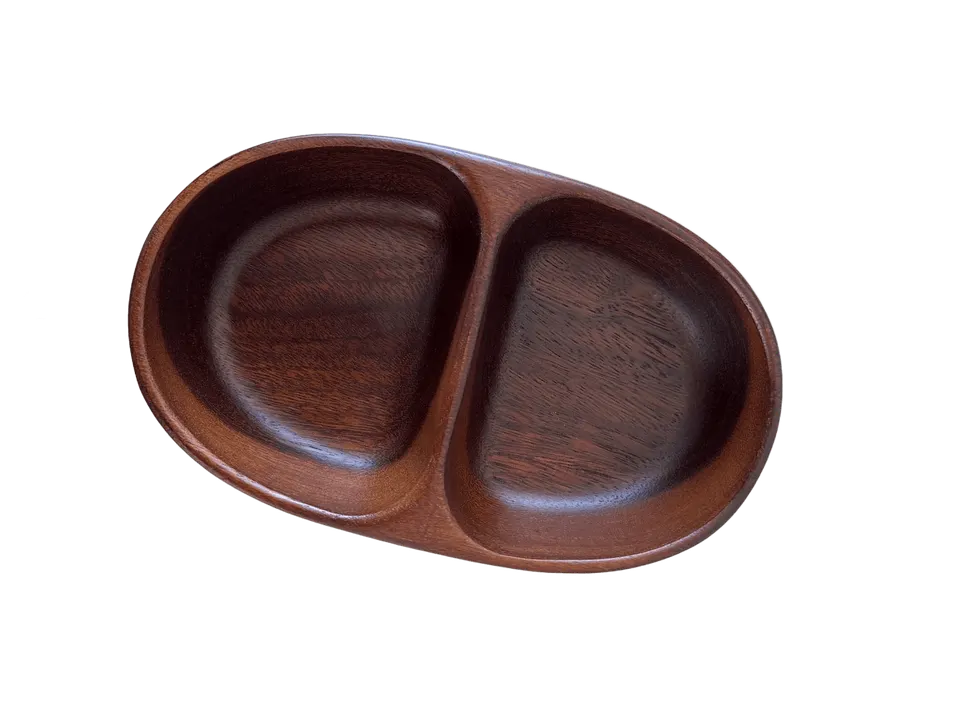 Holzschale mit 2 Fächern Akazienholz oval Servierschale für Snacks und Dips