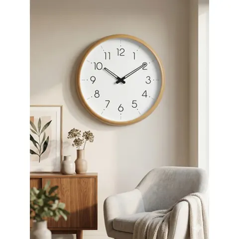 Wanduhr 30 cm Holzoptik Skandinavisch Weiß Modern Lautlos Quarz Küche Wohnzimmer – Bild 4