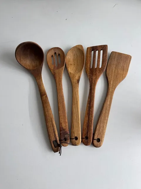 Holzlöffel 5er Set 7x30 cm für Kochen und Rühren, Küchenutensilien Xuhong &ndash; Bild 4