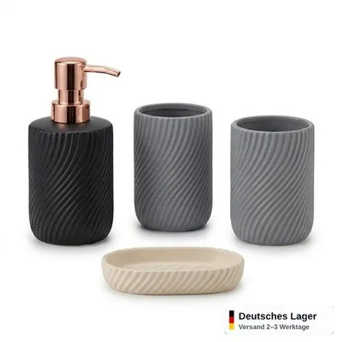 Badezimmer Zubehör Set 4-teilig Keramik Seifenspender Zahnbürstenhalter Becher