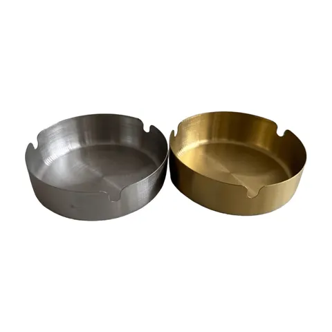 Aschenbecher Edelstahl rund ca. 10 x 10 x 3 cm Gold Silber mit Ablagen