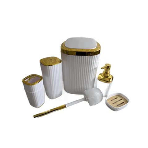 Badezimmer Zubehör Set 6-teilig Loginis Hellblau Schwarz Weiß Kunststoff modern