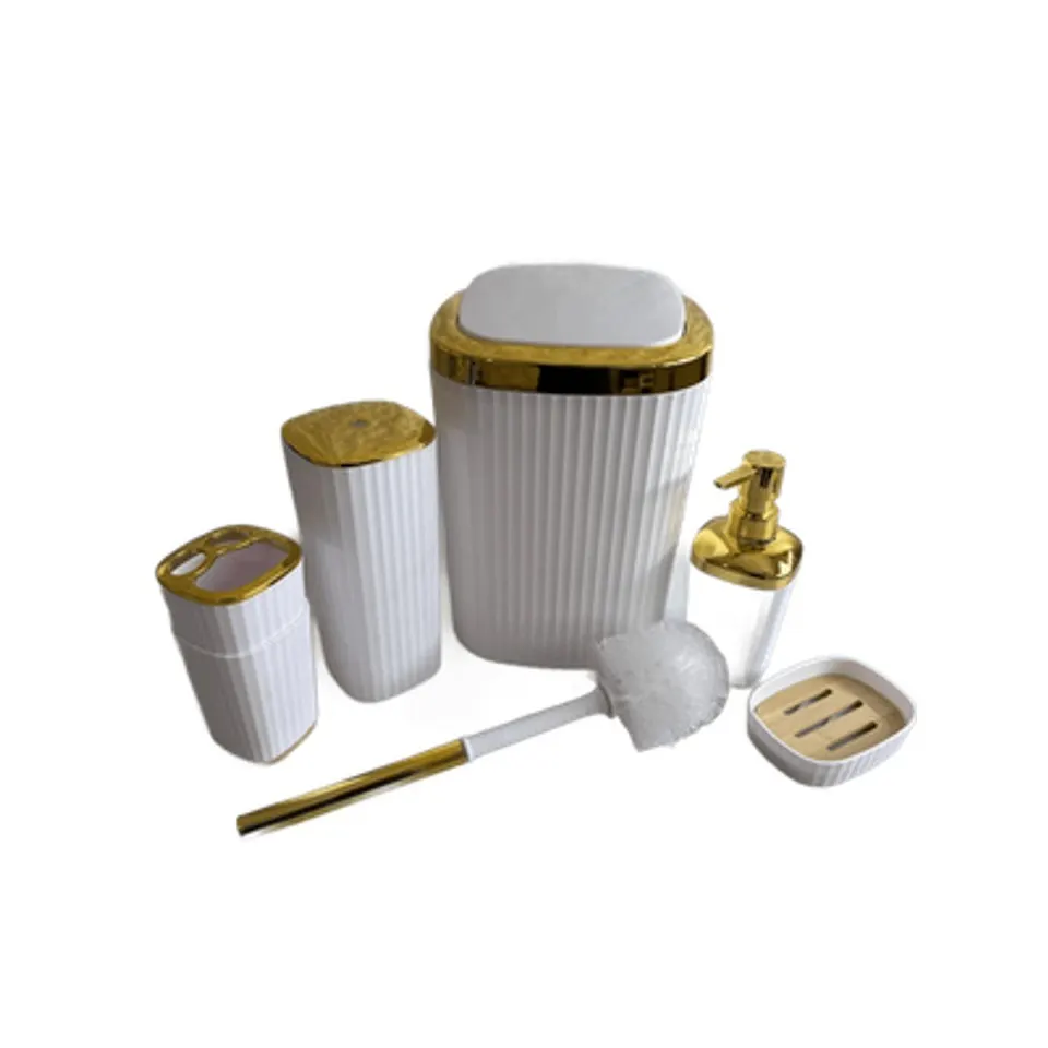 Badezimmer Zubehör Set 6-teilig Loginis Hellblau Schwarz Weiß Kunststoff modern