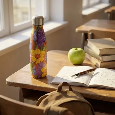 Thermoflasche 500ml Edelstahl doppelwandig Isolierflasche Sport Schule Blumen &ndash; Bild 4