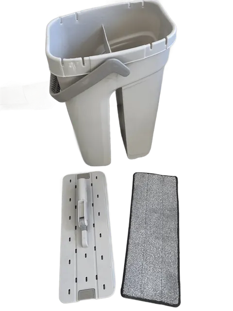 Wischmop Set mit Eimer Flachwischer mit Wischbezug Grau Bodenwischer Wischmopp – Bild 3