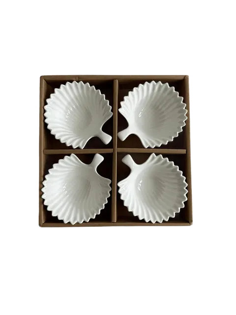 Keramik Snackschalen 4er Set Blattform Weiß Xani Dipschalen Servierschalen Deko – Bild 6