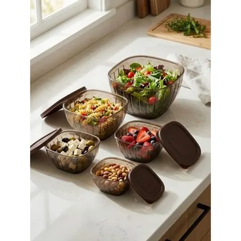 Salatschüssel mit Deckel 5er Set stapelbar Kunststoff Meal Prep Küche Vorrat &ndash; Bild 3