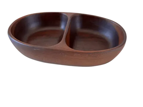 Holzschale mit 2 Fächern Akazienholz oval Servierschale für Snacks und Dips – Bild 3