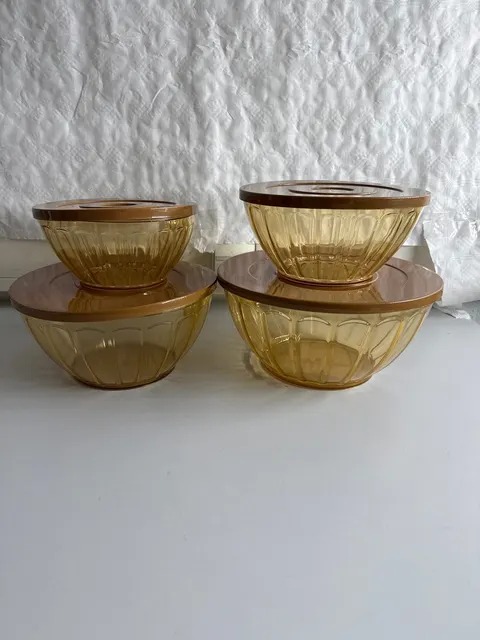 Salatschüssel mit Deckel 4er Set Kunststoff Schüssel Set Gold Küche Xani – Bild 3