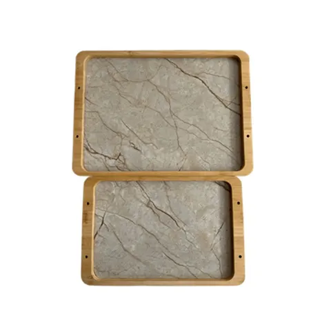 Serviertablett Kunststoff 3er Set Marmor Optik stapelbar Frühstückstablett &ndash; Bild 6