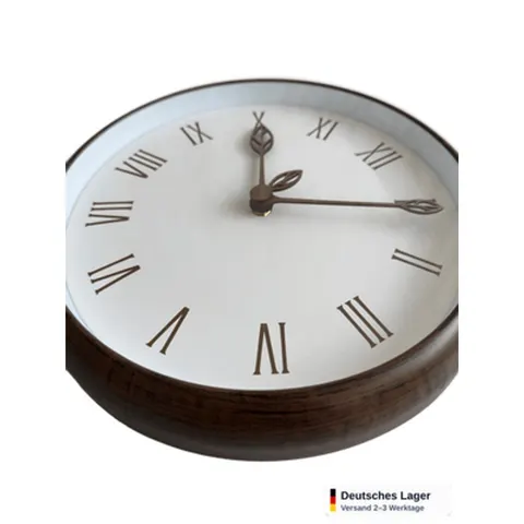 Wanduhr 30cm Römische Ziffern Walnuss Holz Lautlos Wohnzimmer Esszimmer Klassik – Bild 5
