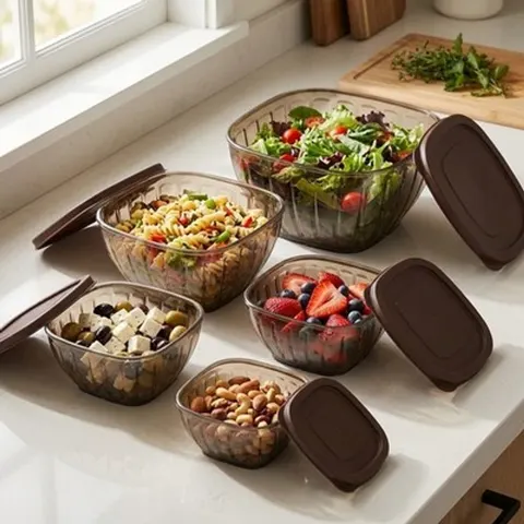 Salatschüssel mit Deckel 5er Set stapelbar Kunststoff Meal Prep Küche Vorrat &ndash; Bild 6