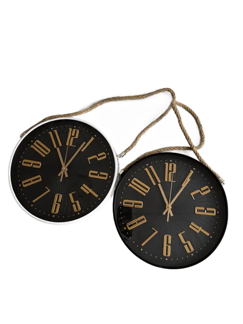 Wanduhr rund 29 cm mit Jute-Seil goldene 3D-Ziffern Weiß Schwarz Deko Xani &ndash; Bild 3